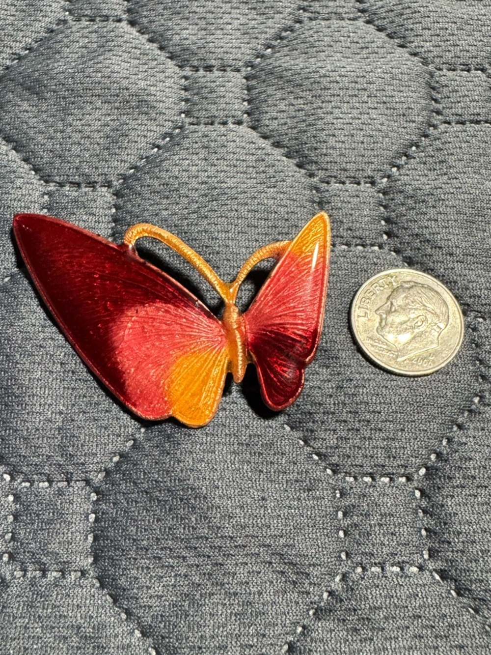 Vintage Enamel Butterfly Brooch / Pin / Lapel - Red-Pink-Mustard Colors